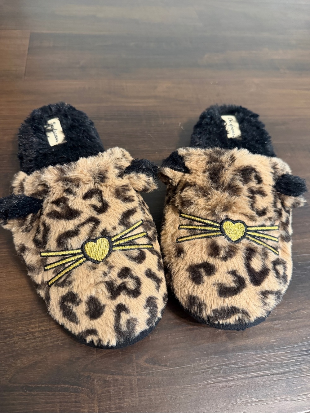 Dearfoams Leopard Cat Slippers Women’s L 9-10 Plush Faux Fur Kitty